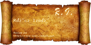 Rácz Izsó névjegykártya
